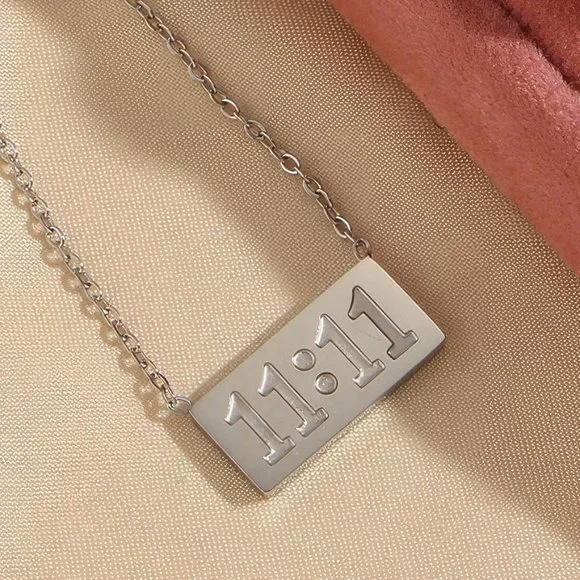 Silver 1111 Angel Number Pendant Necklace Stainless Steel - Picture 12 of 12